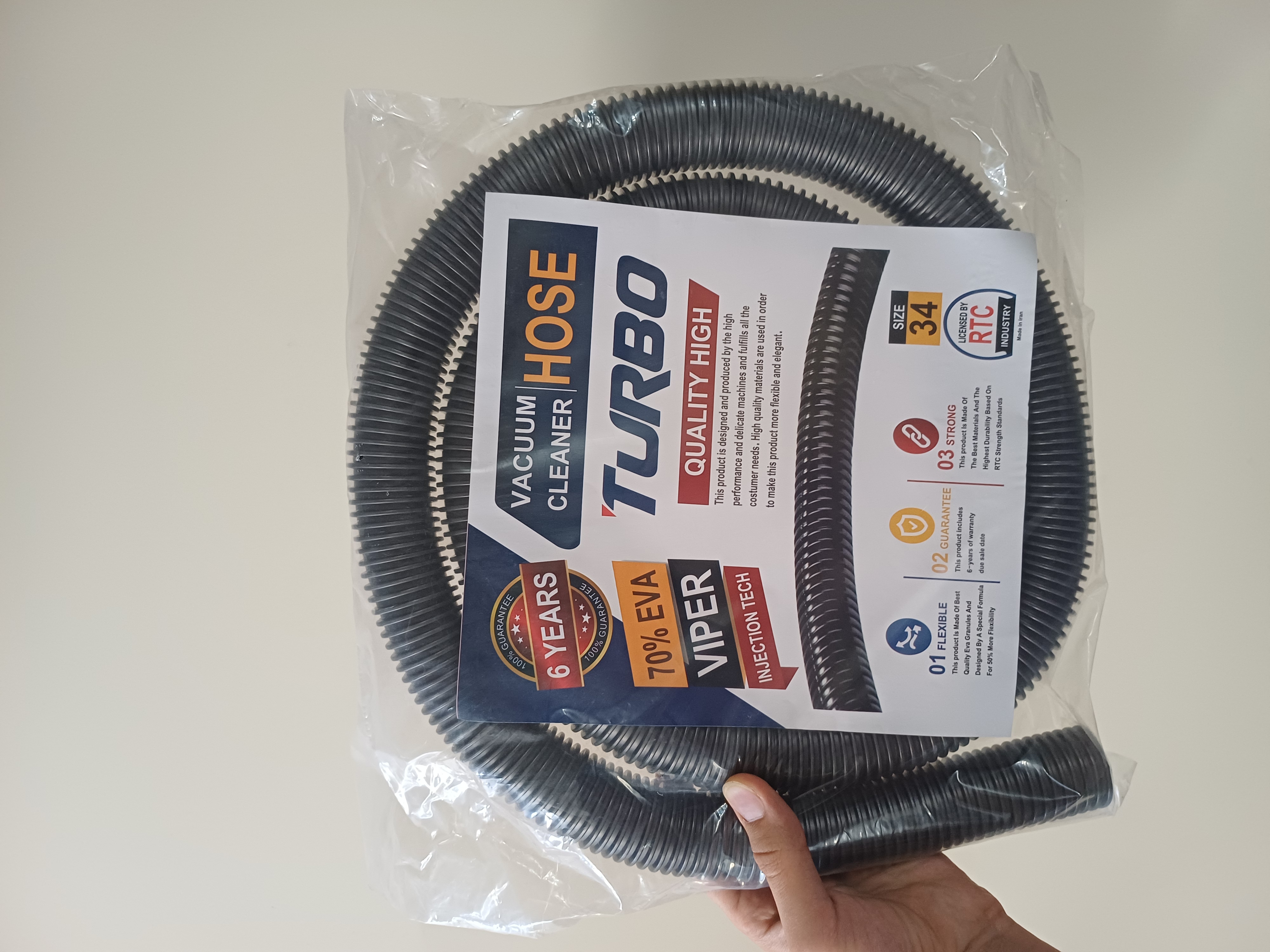خرطومی جاروبرقی سایز 34 تزریقی TURBO با 6 سال گارانتی 185 سانتی