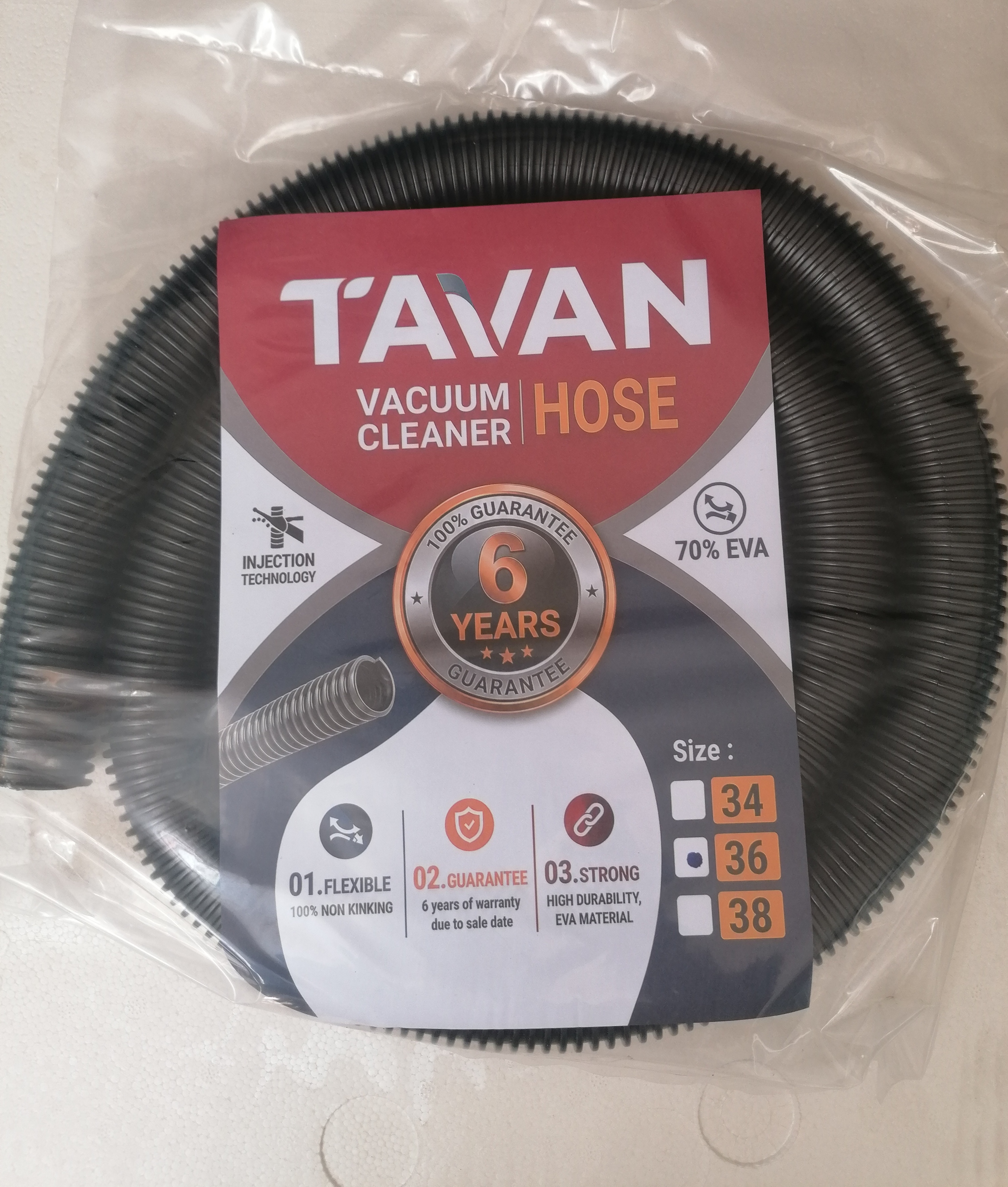 خرطومی جاروبرقی سایز 36 تزریقی TAVAN با 6 سال گارانتی 180 سانتی