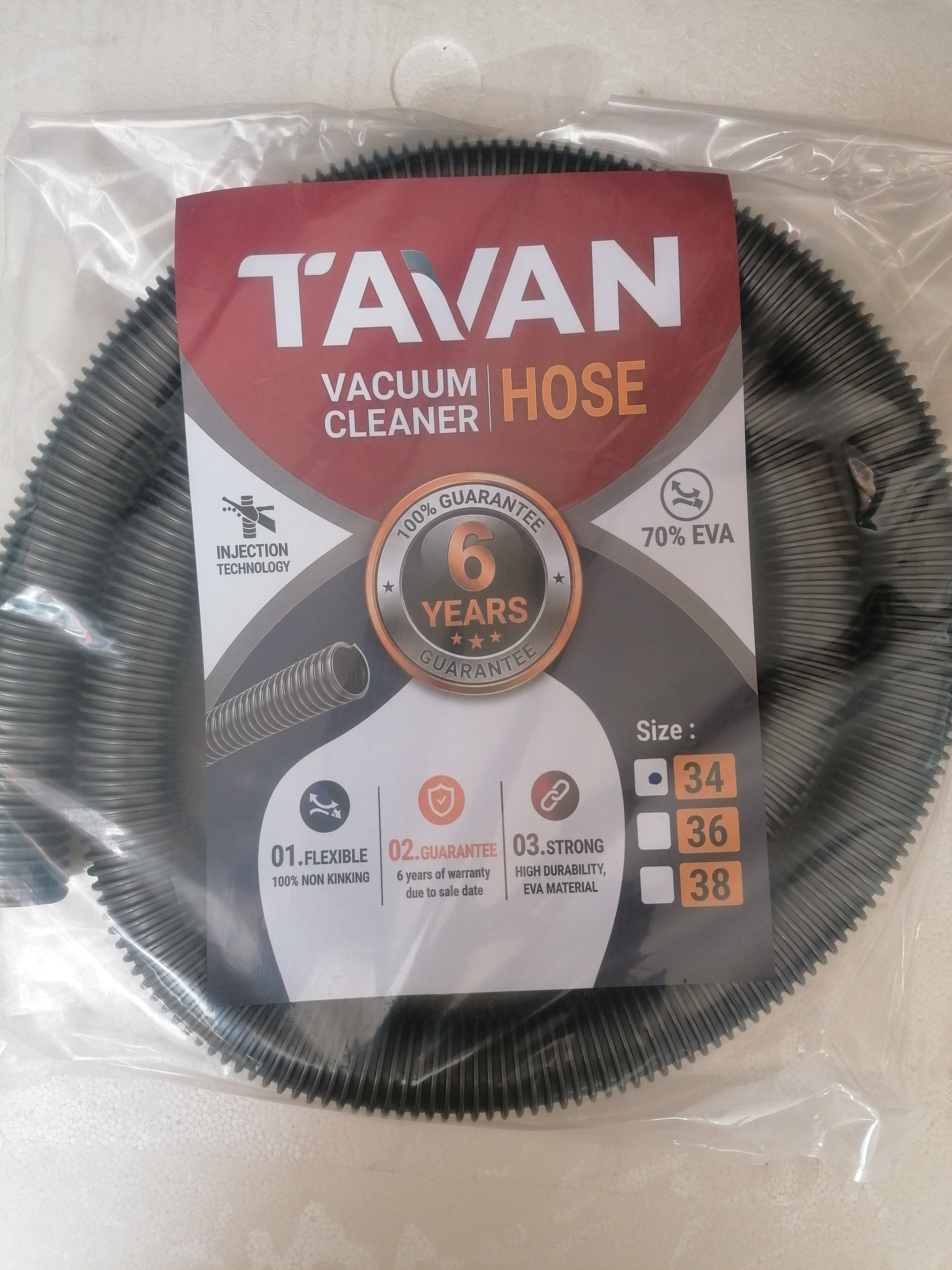 خرطومی جاروبرقی سایز 34 تزریقی TAVAN با 6 سال گارانتی 180 سانتی