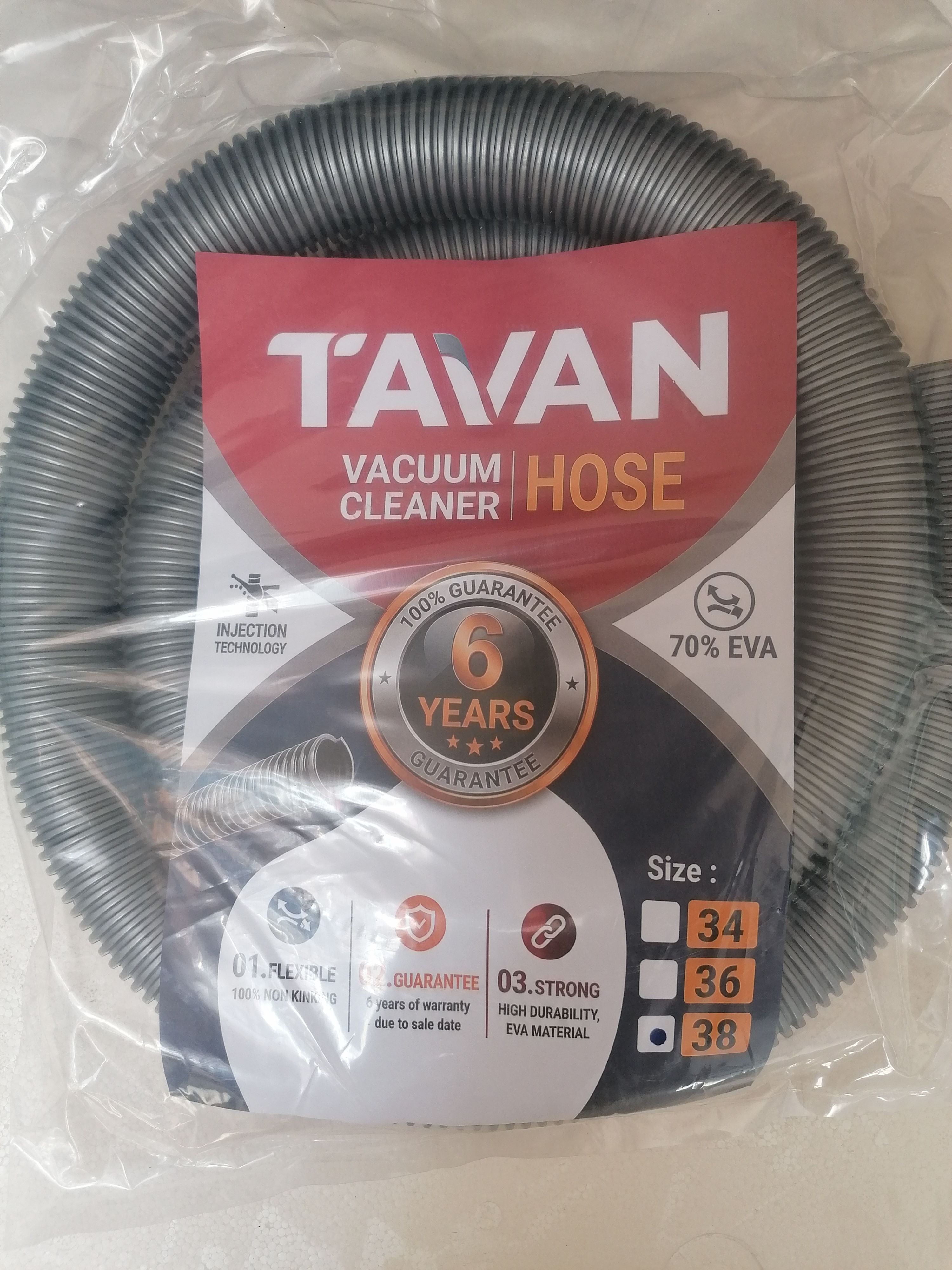 خرطومی جاروبرقی سایز 38 تزریقی TAVAN با 6 سال گارانتی 2 متری